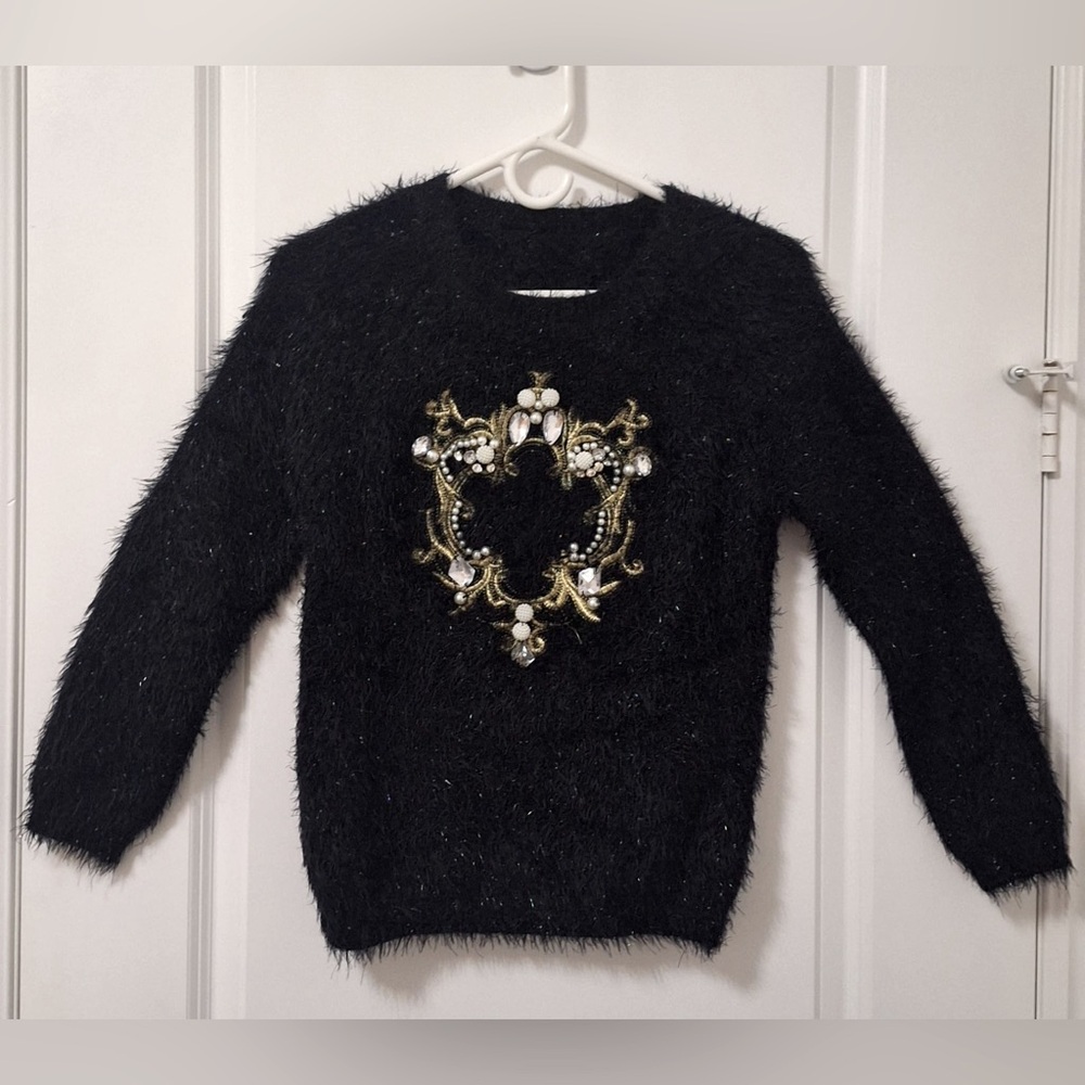 Embellished Fuzzy Sweater